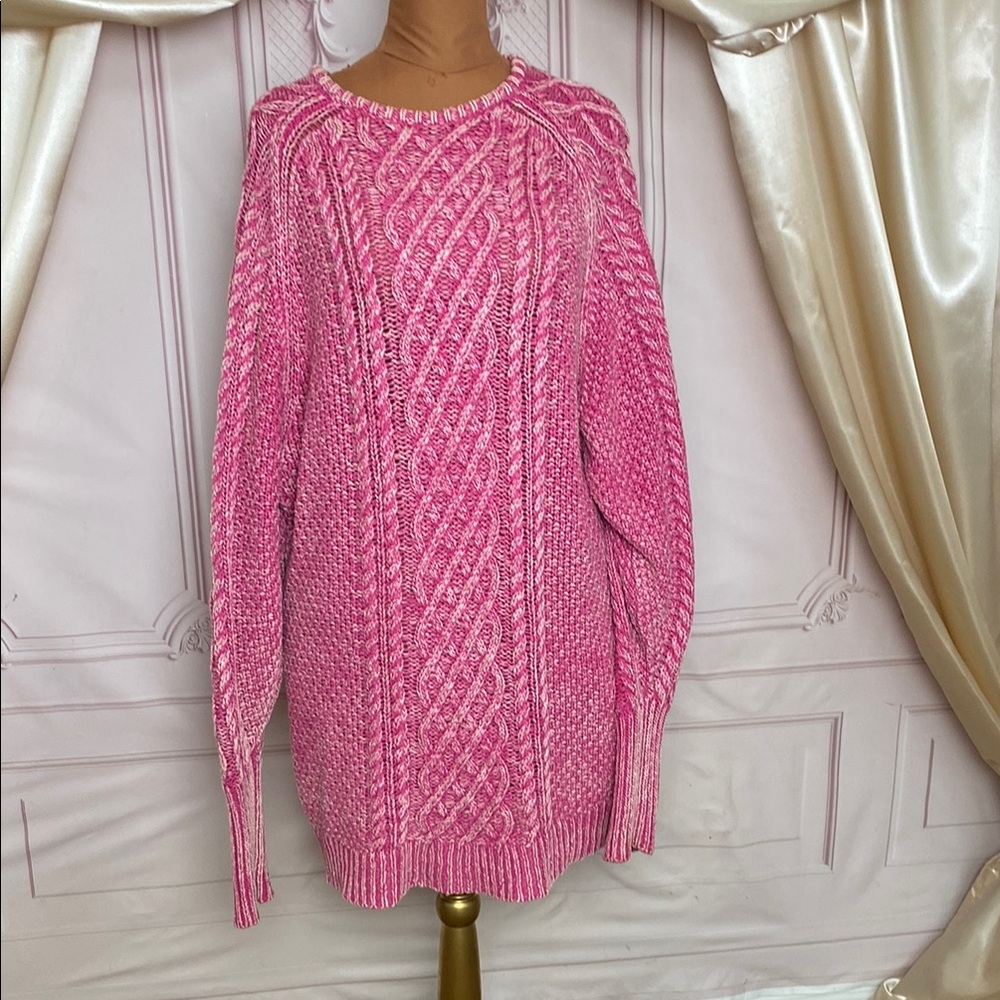 Pink Cable Knit Women's Oversized Sweater